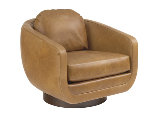 Contemporary Leather Upholstered Swivel Barrel Chair