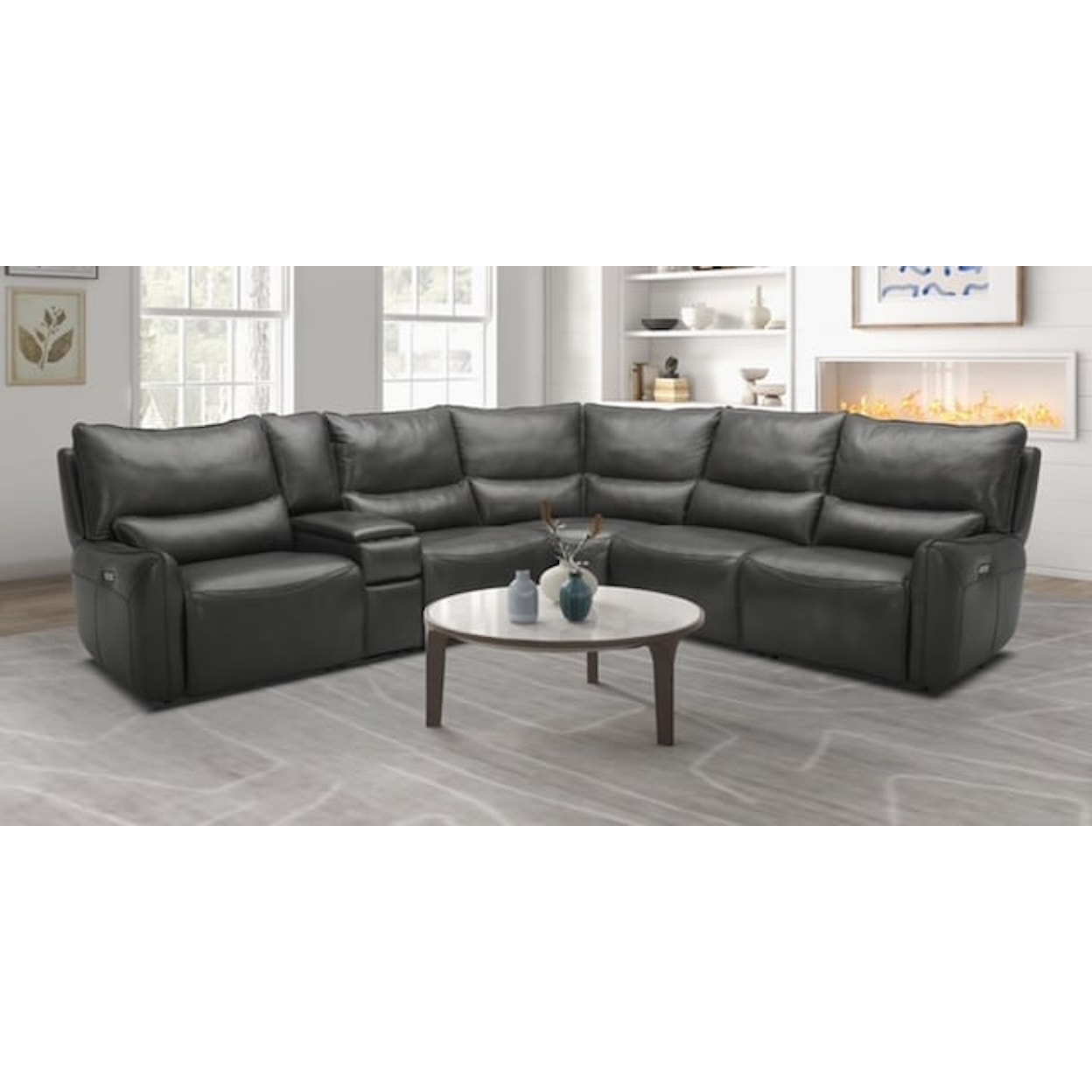 Kuka Home KM.582 Leather Power Sectional - Anthracite