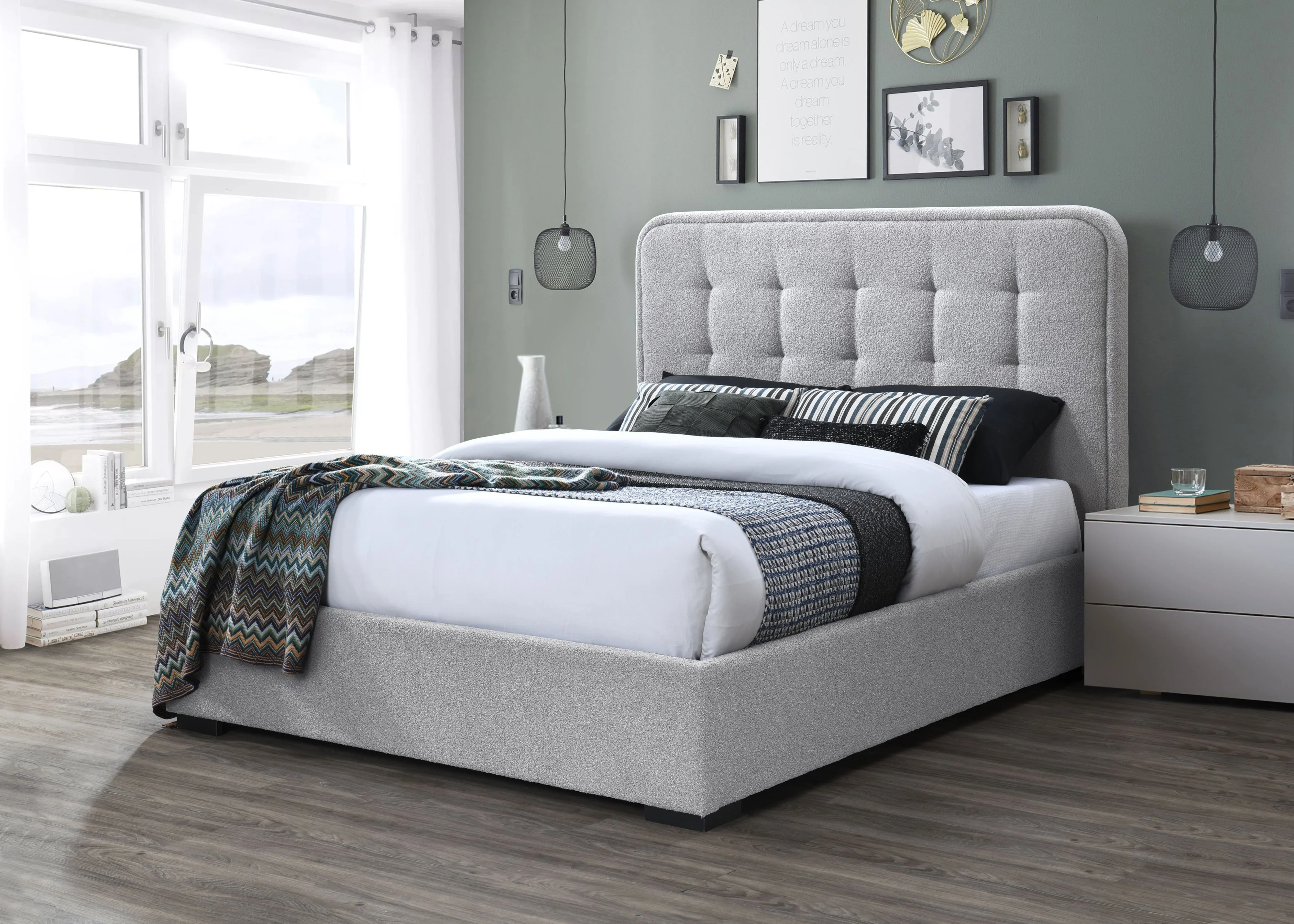 Lifestyle C9434A 505-12914-1 Queen Snow Upholstred bed | Furniture Fair ...