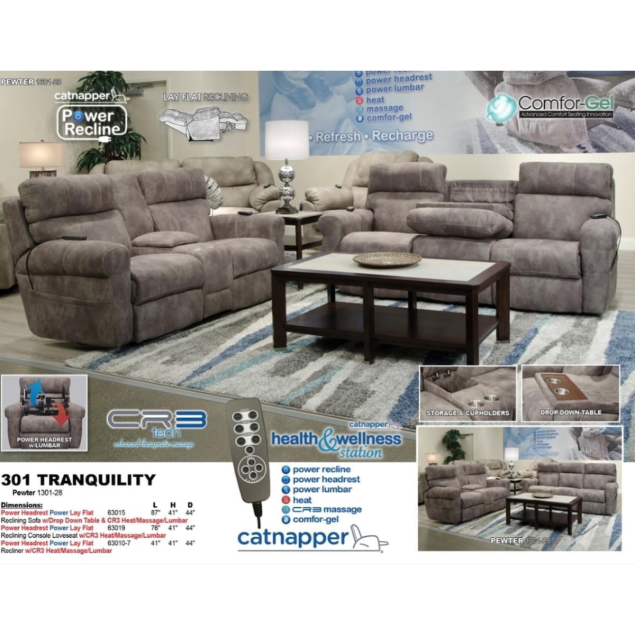 Catnapper 6301 Tranquility 63019 TRIPLE Power Console Loveseat