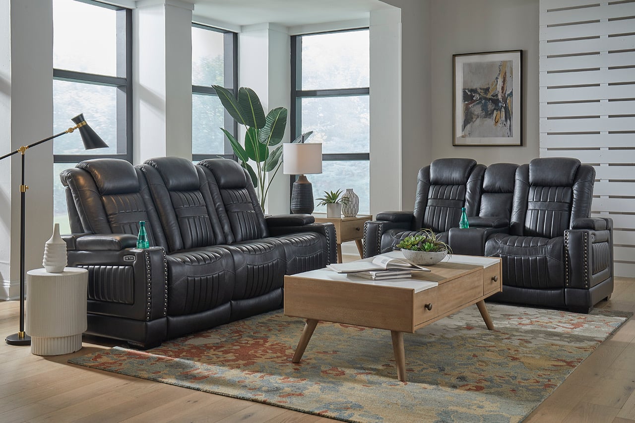 Corinthian Softie L719 Charcoal 116170043 Power Leather Recliner Furniture Fair North