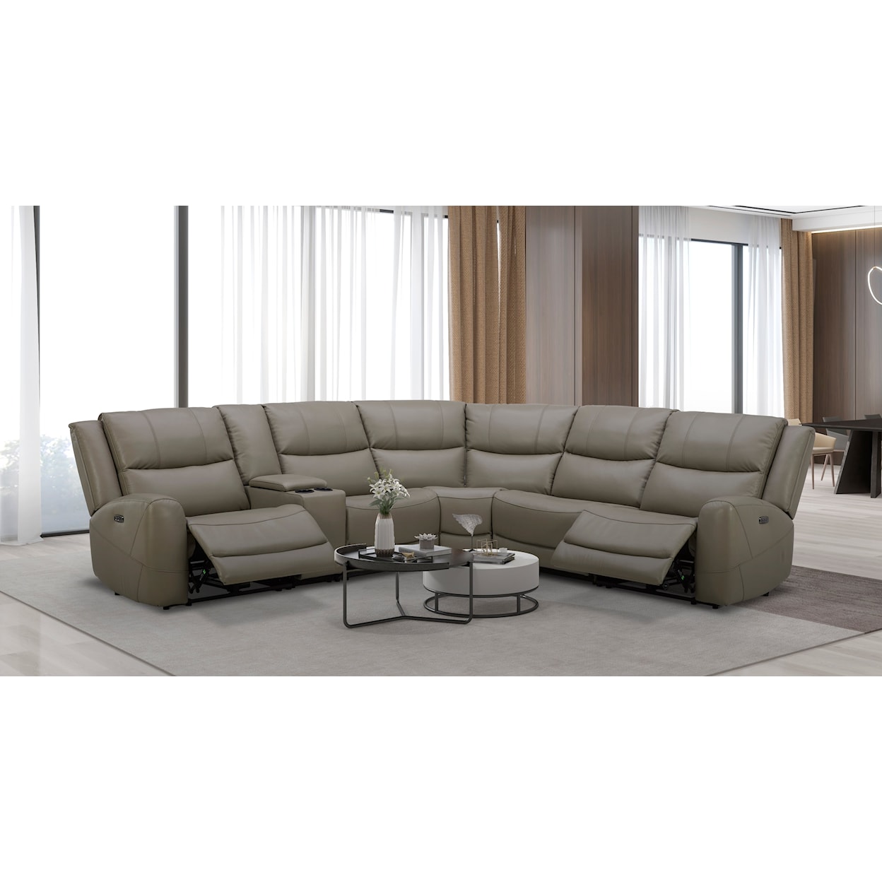 Kuka Home 6228 Leather Collection 6228 Gray Leather  Dual Power Sectional