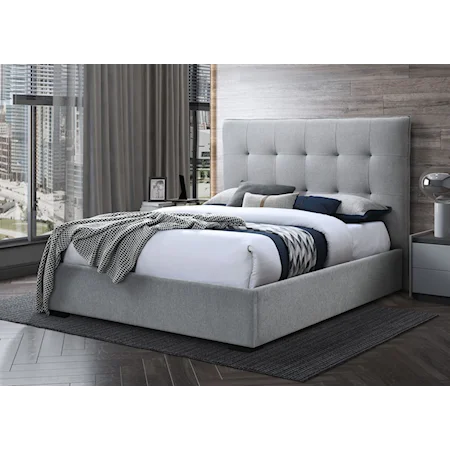 Queen Grey Upholstered Bed