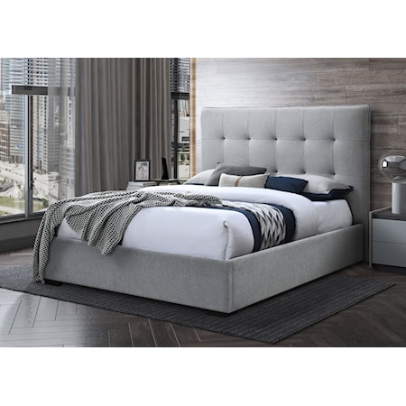 Queen Grey Upholstered Bed