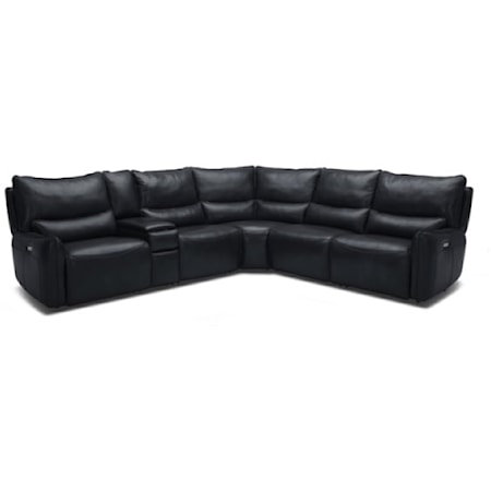 Leather Power Sectional - Boston Navy
