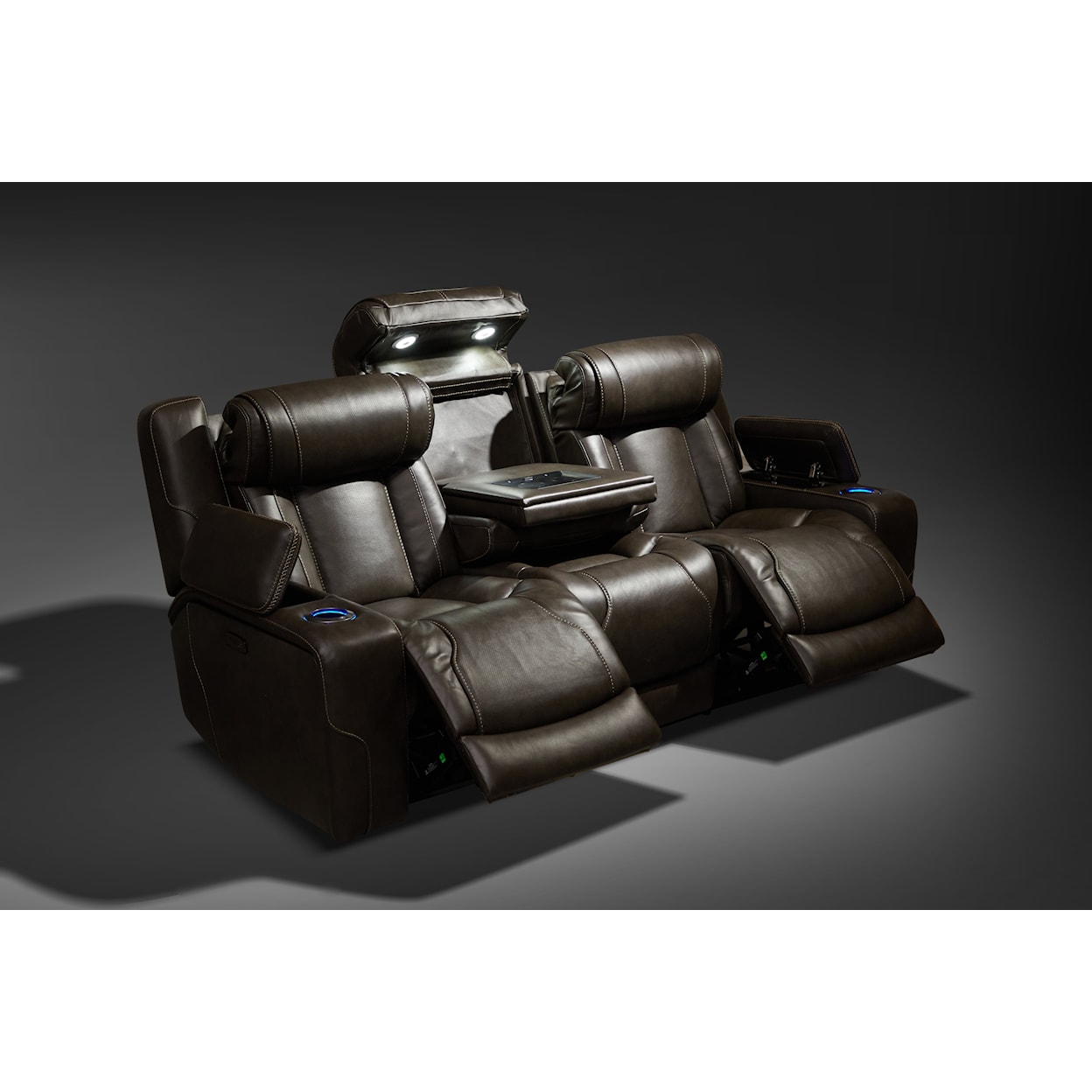 Kuka Home 615 Transformer Leather Collection 6153 Charcoal Leather Dual Power Sofa