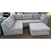 4 Piece Grey Casual Sectional Sofa with Button Tufting