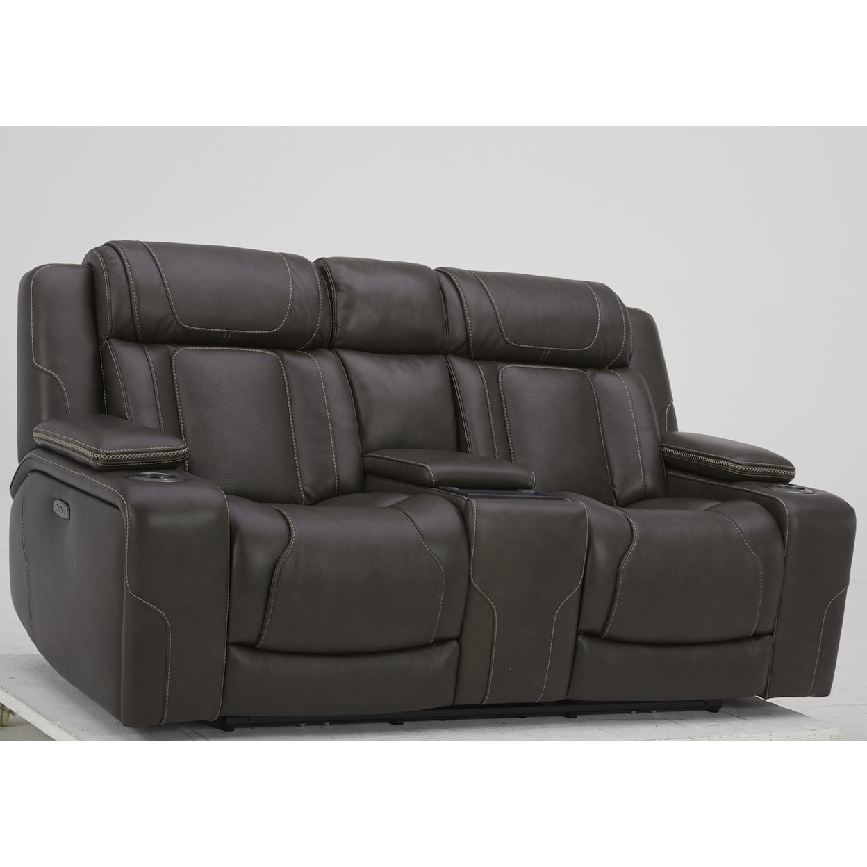 Kuka Home 615 Transformer Leather Collection 6153 Charcoal Dual Power Loveseat
