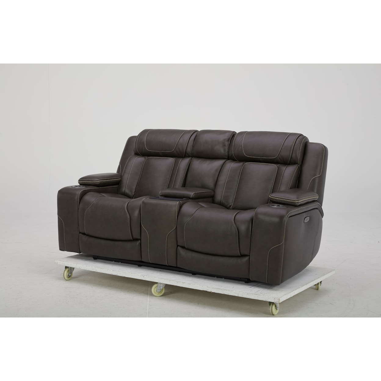 Kuka Home 615 Transformer Leather Collection 6153 Charcoal Dual Power Loveseat