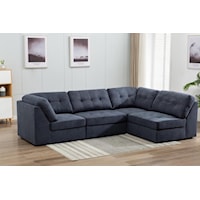 4 Piece Midnight Blue Casual Sectional Sofa with Button Tufting