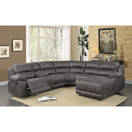 6 Pc Leather Look Grey Reclining Sectional