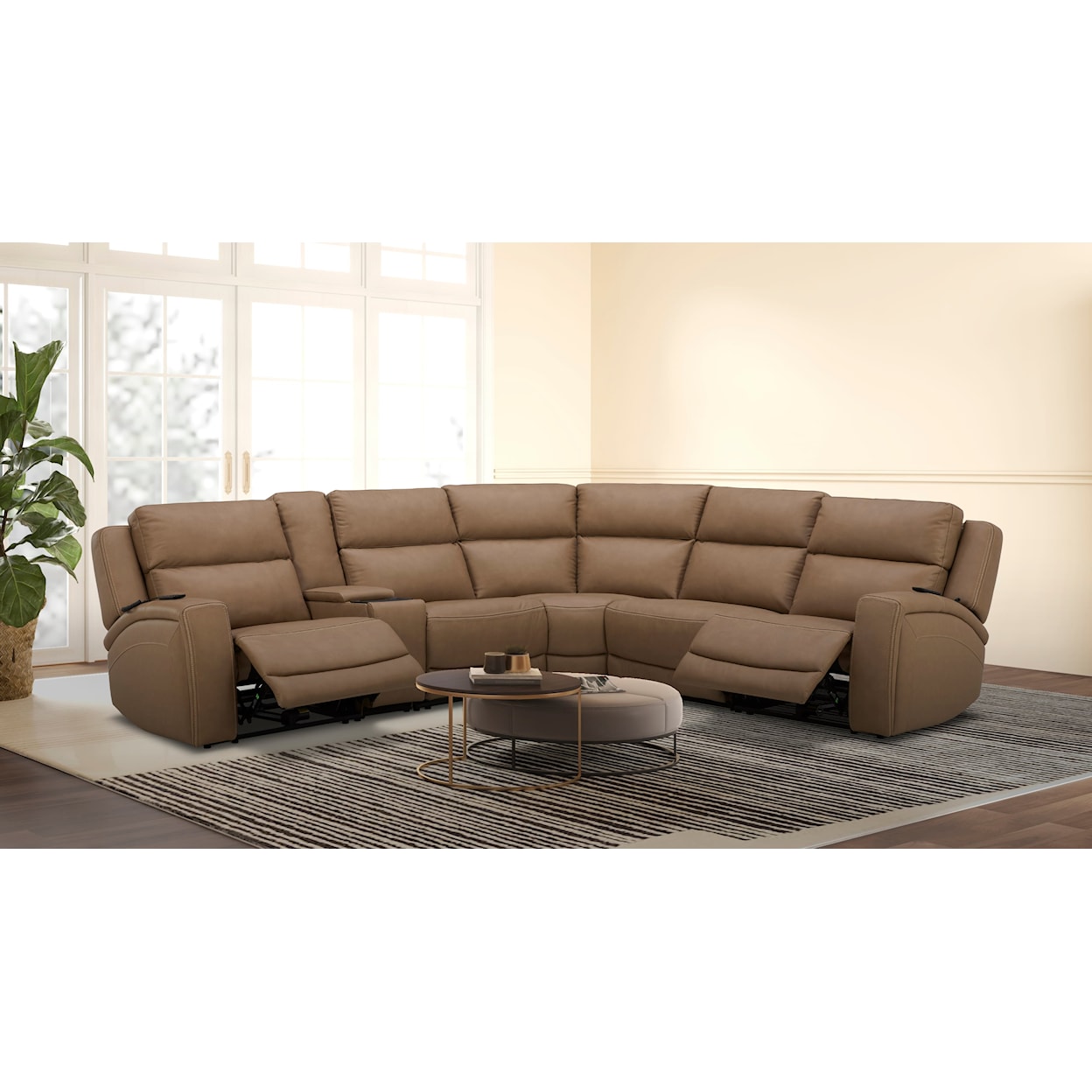 Kuka Home 6137 Leather Dual Power Sectional 6137 Toast Leather Dual Power sectional