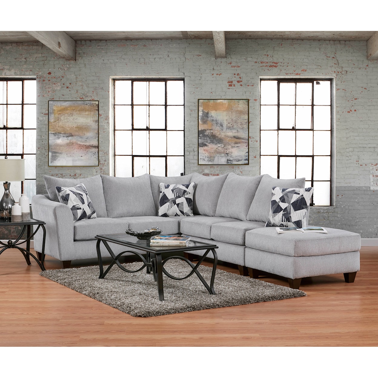 Affordable Furniture 4100 Herringbone Silver 4108 Silver Sectional