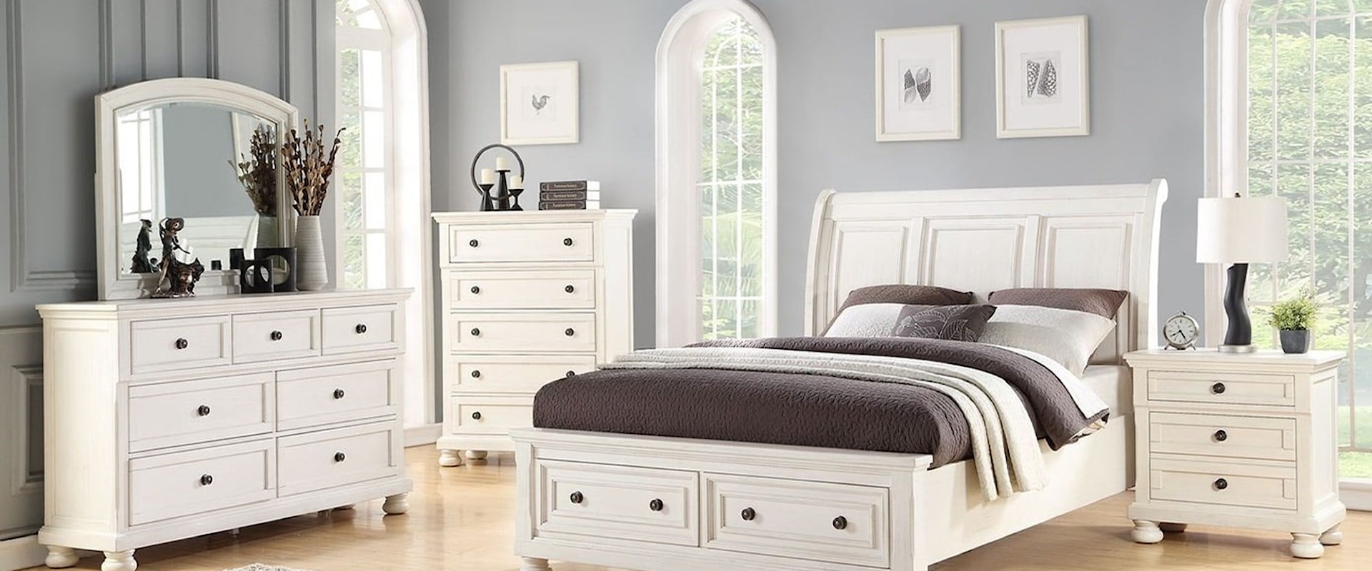 B01163 White Queen 7pc Bedroom group