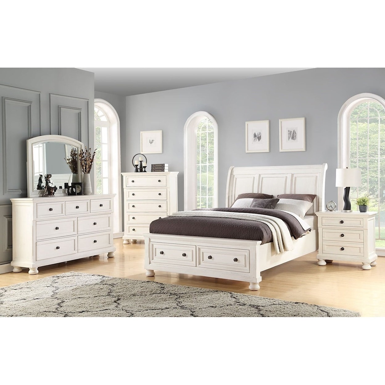Avalon Furniture Stella B01163 White Queen 7pc Bedroom group
