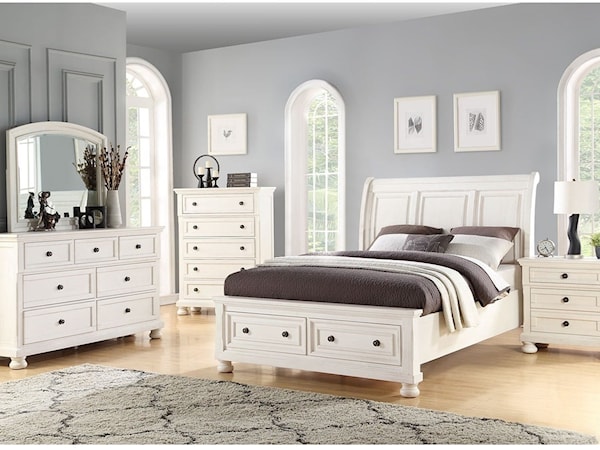 B01163 White Queen 7pc Bedroom group