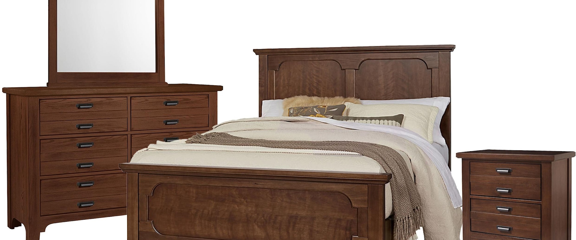 King Panel Bed, Double Dresser, Landscape Mirror, 2 Drawer Nightstand