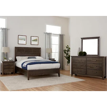 King Louvered Bed, 6 Drawer Dresser, Landscape Mirror, 3 Drawer Nightstand