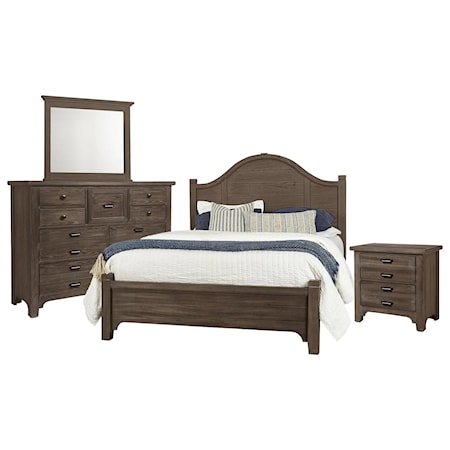 Queen Arch Bed, Dresser, Mirror & Nightstand