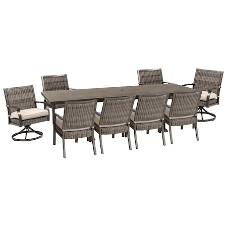 Extension Dining Table, 6 Dining Chairs, and 2 Swivel Chairs