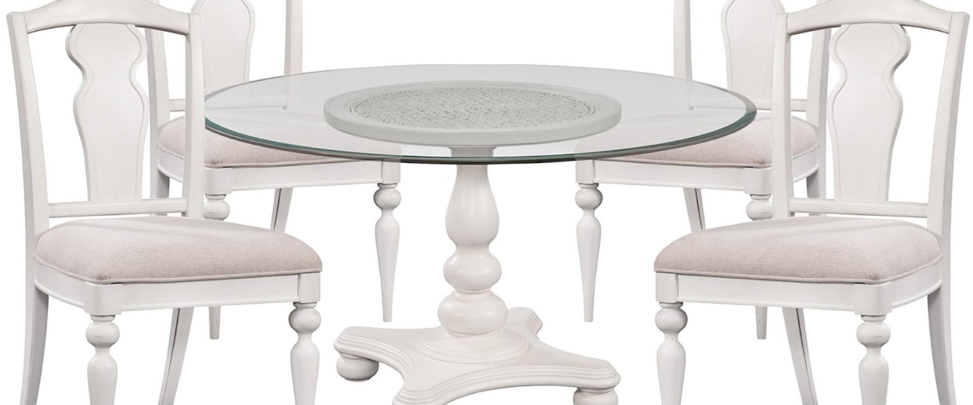 Round Glass Table and 4 Slatback Side Chairs