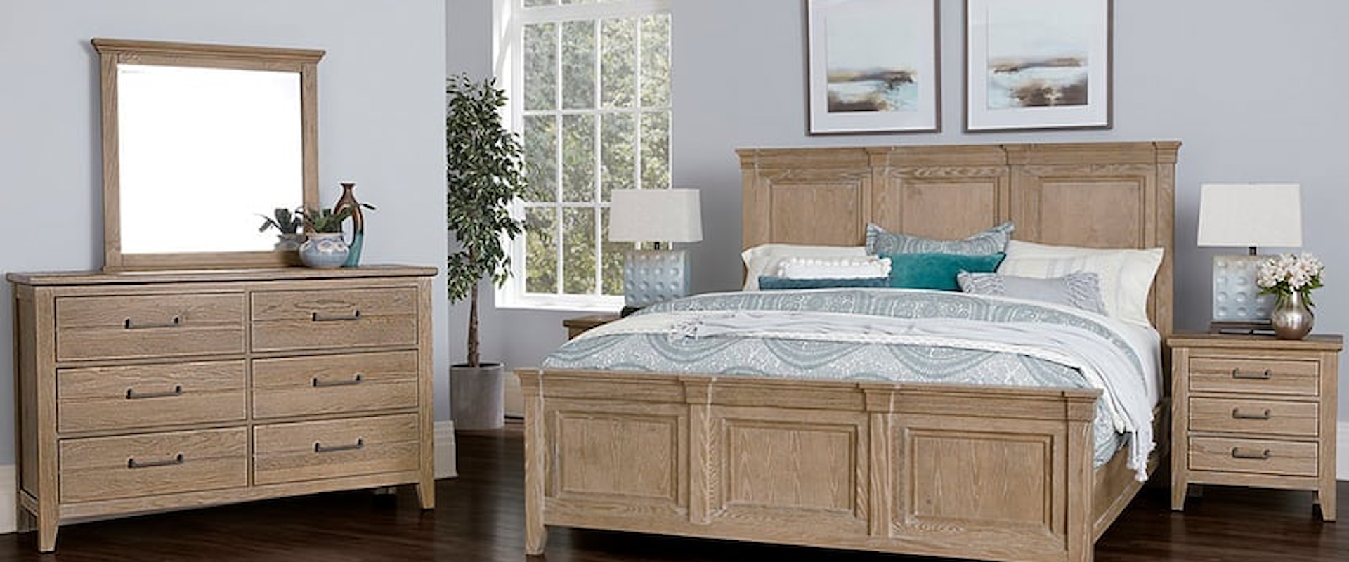 Queen Mansion Bed, Dresser, Mirror, & Nightstand