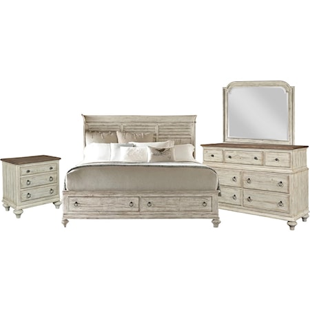 Queen Stg Bed, Dresser, Mirror, & Nightstand