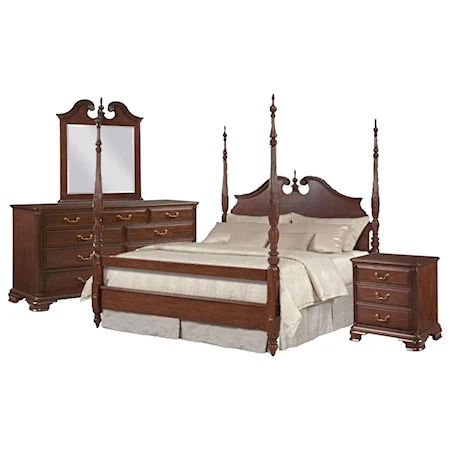 King Rice Carved Bed, Dresser Mirror, & Nightstand