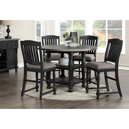 Round Counter Height Table & 4 Stools