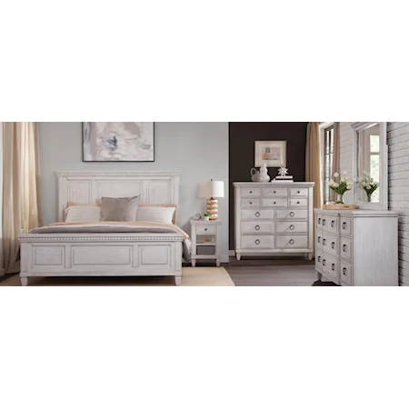 Queen Panel Bed, Dresser, Mirror, & Nightstand