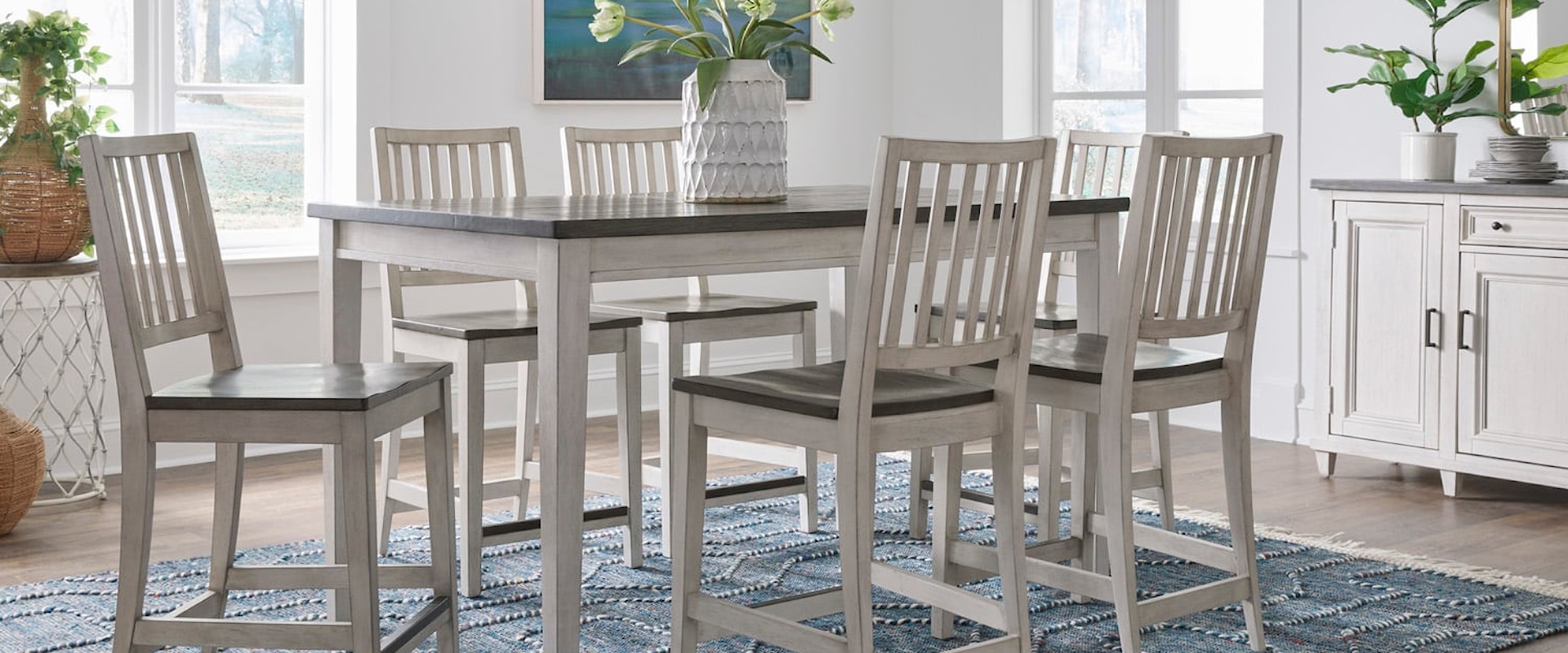 Counter Table with 6 Counter Chairs