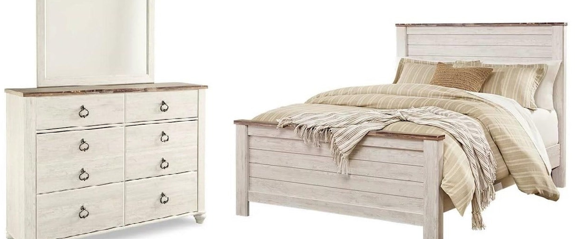 Queen Panel Bed, Dresser & Mirror