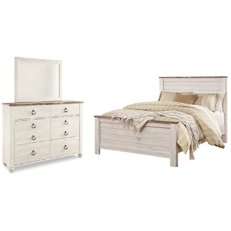 Queen Panel Bed, Dresser & Mirror
