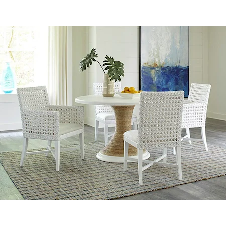 Round Table & 4 Woven Side Chairs