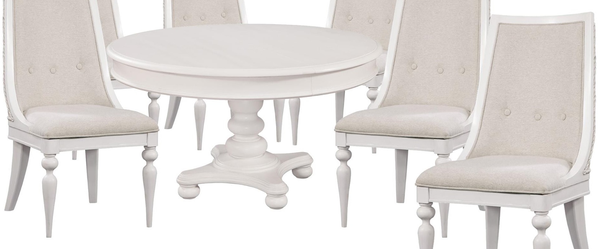Oval Pedestal Table and 6 Woven Side Chair