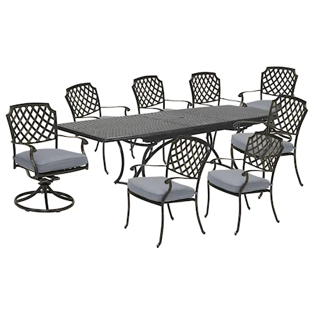Rectangle Extension Table, 6 Chairs With Cushions, and 2 Swivel Chair With Cushions
