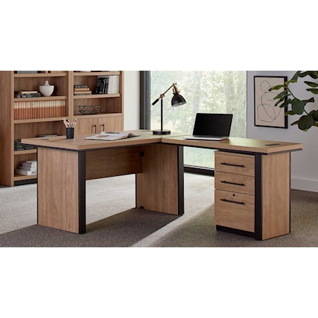 60" Desk with Return & 3-Drawer File Cabinet
