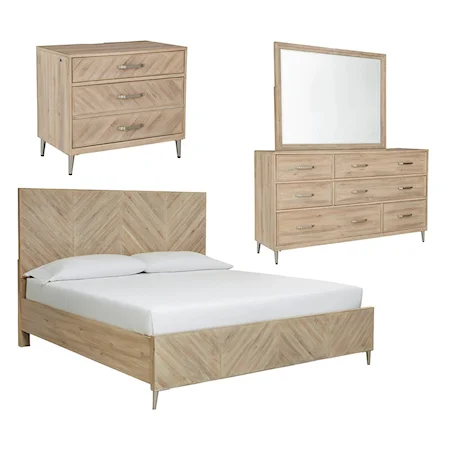 Queen Panel Bed, Dresser, Mirror, & Nightstand