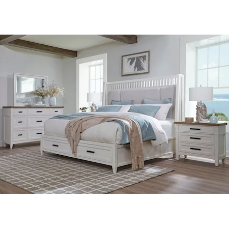 Queen Shelter Storage Bed, 3 Drawer Nightstand, 9 Drawer Dresser & Mirror