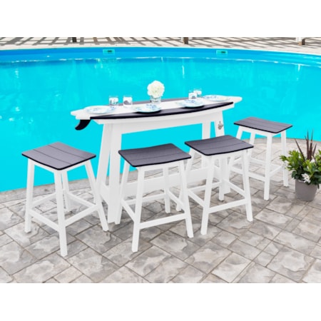 6&apos; Surfboard Table w/ 4 Stools