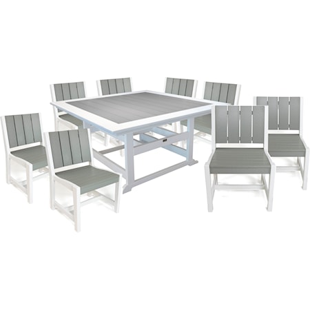 60" Square Table & 8 Side Chairs