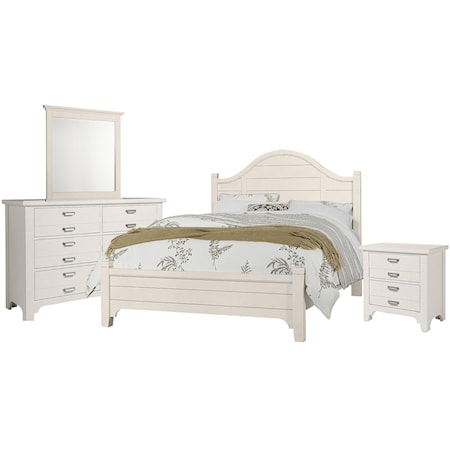 Queen Arch Bed, Dresser, Mirror, Nightstand