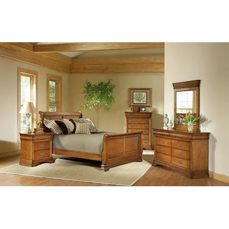 King Low Profile Bed, Dresser, Mirror, & Nightstand