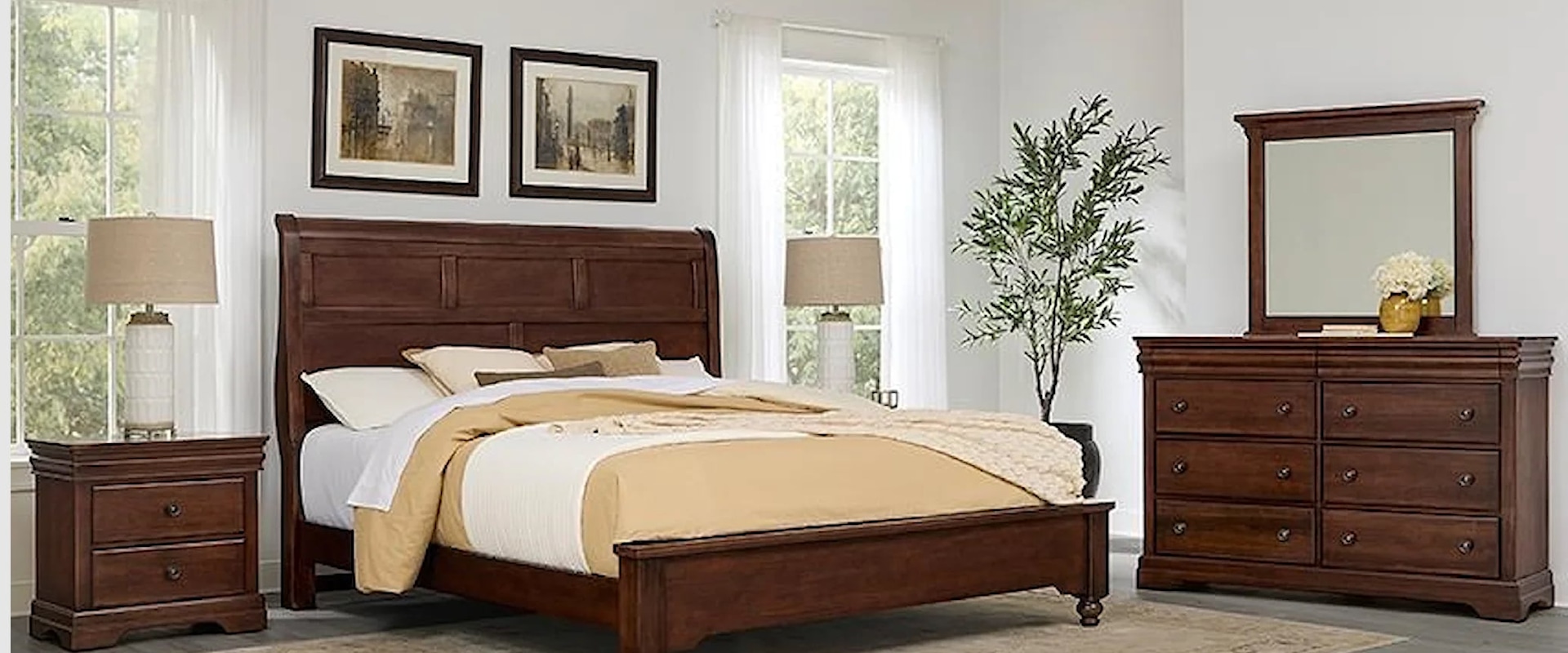 Queen Sleigh Bed,Dresser,Mirror,&Nightstand