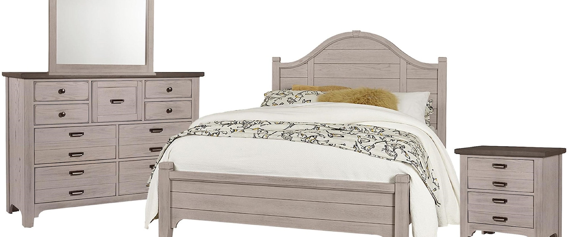 Queen Arch Bed, 9 Drawer Dresser, Master Landscape Mirror, 2 Drawer Nightstand