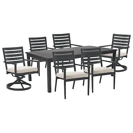 84 Inch Rectangle Table, 4 Dining Arm Chairs, And 2 Dining Swivel Chair