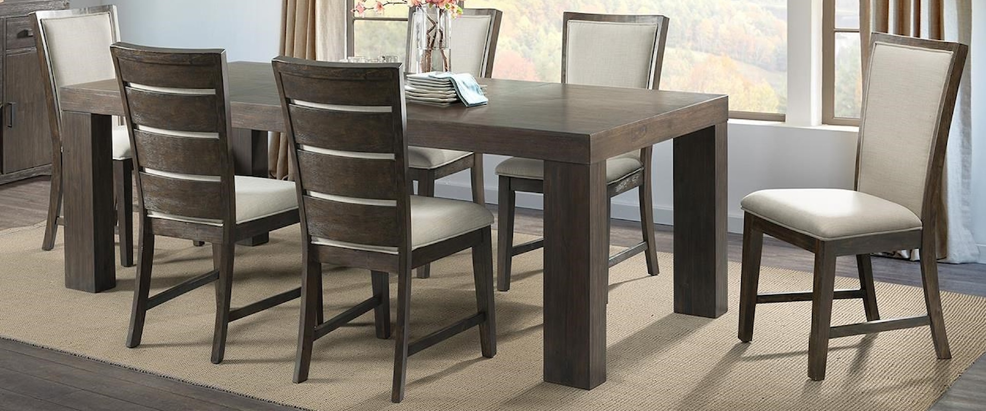 Dining Table, 4 Slat Chairs, 2 Upholstered Chairs