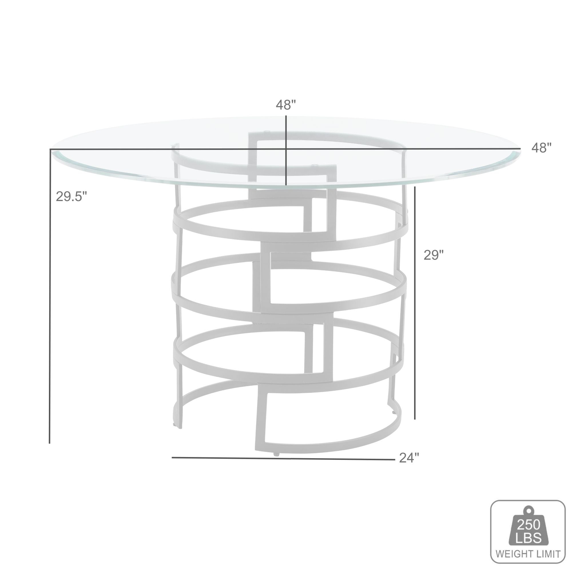 Armen Living Diaz 48" Round Glass-Top Dining Table