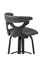 Armen Living Zenia Zenia 30" Swivel Bar Stool in Gray Faux Leather and Walnut Wood