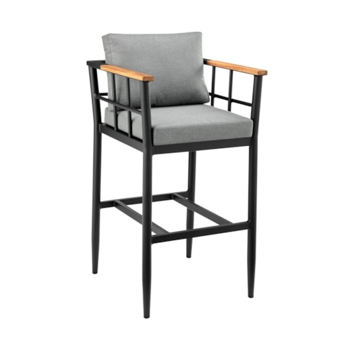 Contemporary Outdoor Bartool with Grey Cushions